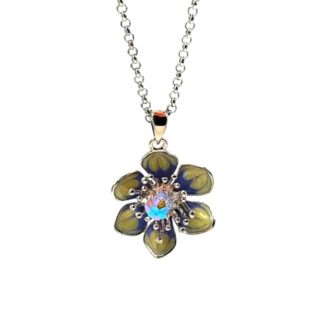 Made with Swarovski Crystals Floral Bloom Pendant Necklace in silver